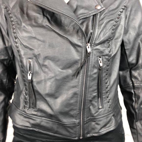 Plus Size 14 16 20 Black Faux Leather Biker Jacket - Picture 6 of 8